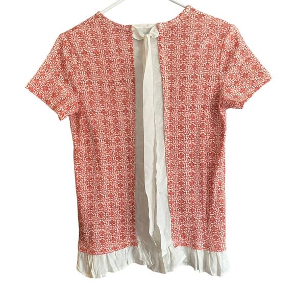 Tommy Hilfiger Womens XS Top Pink White Floral Short Sleeve Tie Neck - Picture 3 of 7